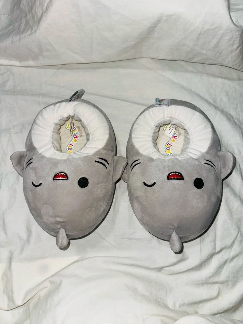 Gray Plush Animal Kids One-Piece Slippers